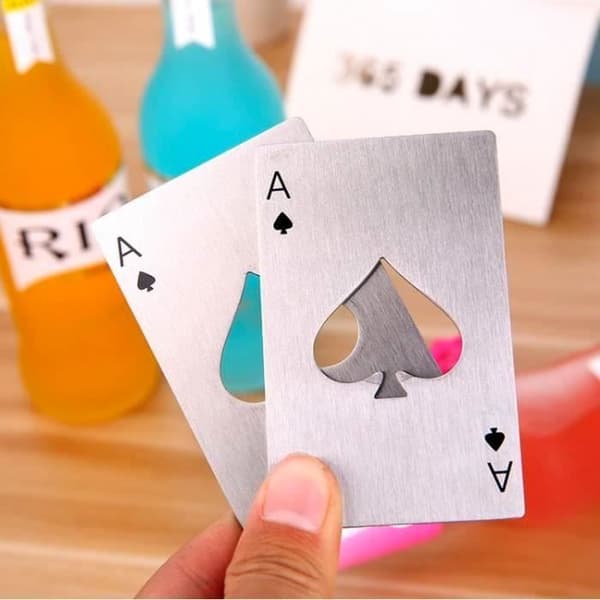 SHOP-STORY - Set med 2 - Ölflasköppnare Spader Ess Poker Casino Kreditkortsstorlek i rostfritt stål