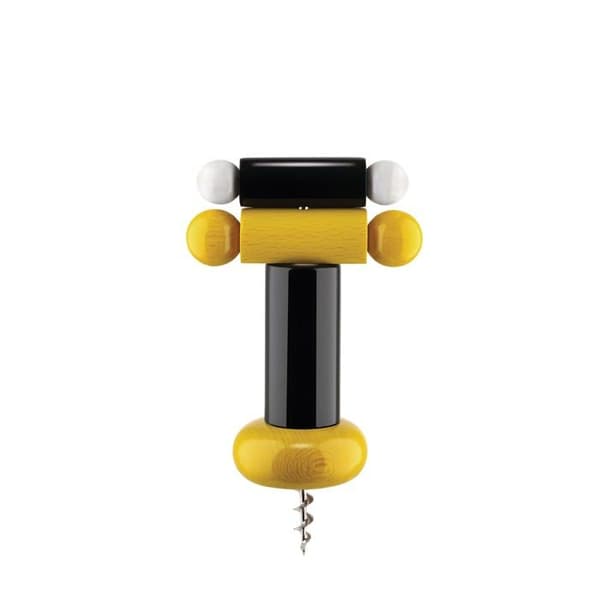 Alessi - ES17 1 - un Brindisi Disegnato ad Arte - Designerkorkskruv i bokträ, svart, gult och vitt