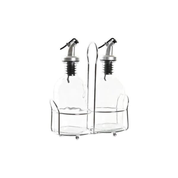 Cruet DKD Home Decor Vinäger Bowl Glas Metall Transparent (16 x 6 5 x 17 5 cm) (2 st)