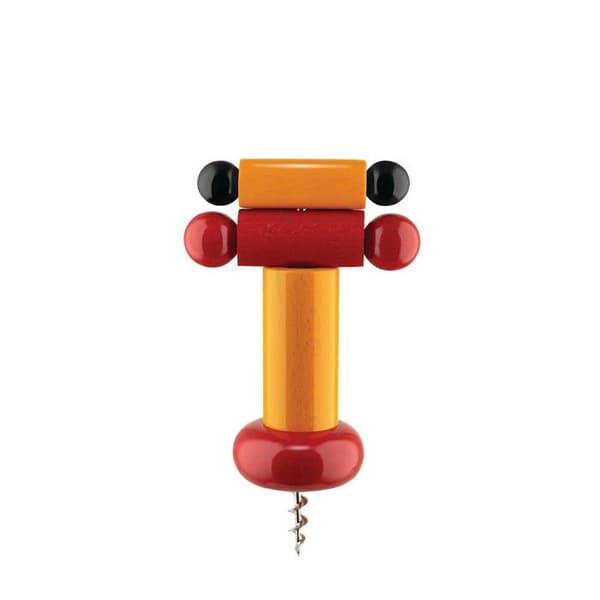 Alessi - ES17 - a Brindisi Disegnato ad Arte - Designerkorkskruv i bokträ, gult, rött och svart