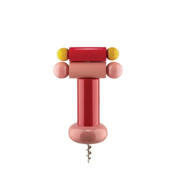 Alessi - ES17 2 - a Brindisi Disegnato ad Arte - Designerkorkskruv i bokträ, rött, gult och rosa