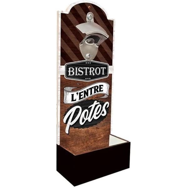 Väggflasköppnare - Bistrot l'Entre Potes - Trä - Vintage - 30x12x6cm - Humoristisk