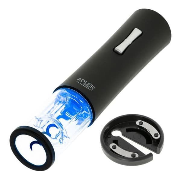 Professionell elektrisk korkskruv, folieskärare, LED-belysning AdlerAD4490 Svart Svart, Silver, Transparent