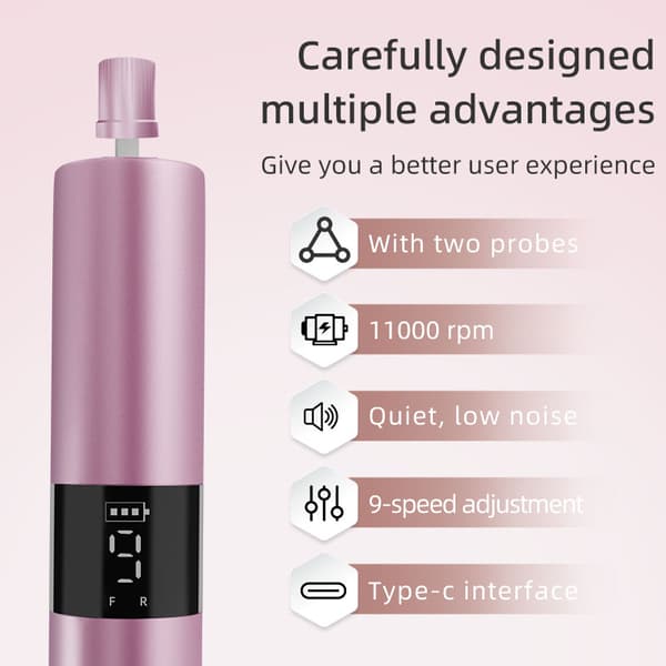 INF 9-Hastighets Elektrisk Fotfil för Mjuk Hud Rosa