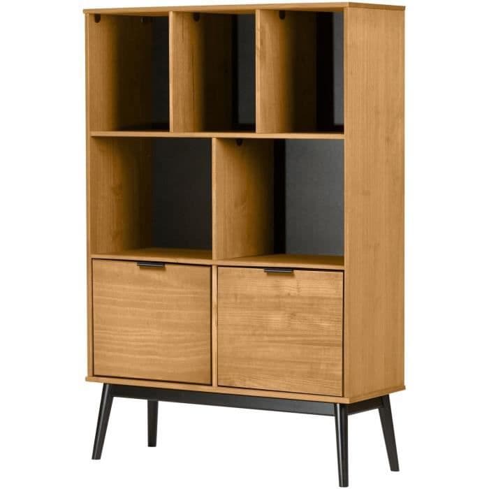 Hylde 2 døre 5 nicher - Dekoreret voks i egetræ - L 95 x D 35 x 141,5 cm - MANILA