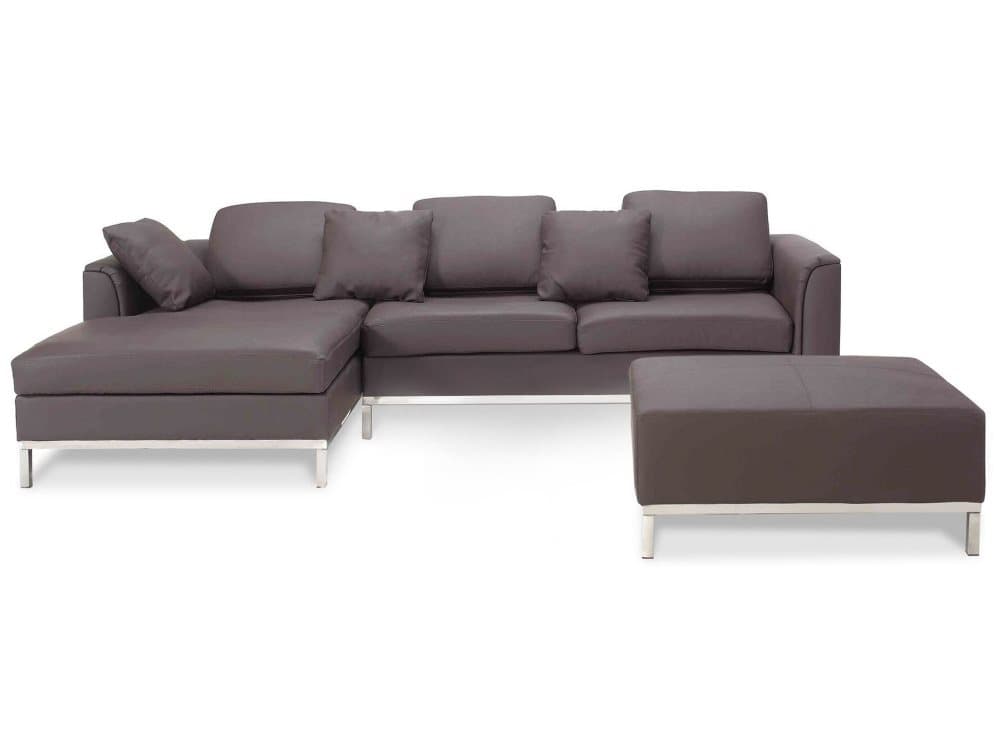 Hörnsoffa 4-sits H med fotpall läder brun OSLO