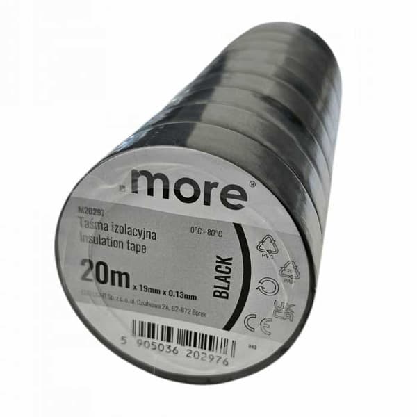 Isoleringstape 19mm x 0,13mm SORT 20m 1 stk.