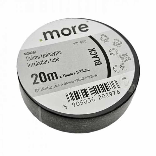 Isoleringstape 19mm x 0,13mm SORT 20m 1 stk.