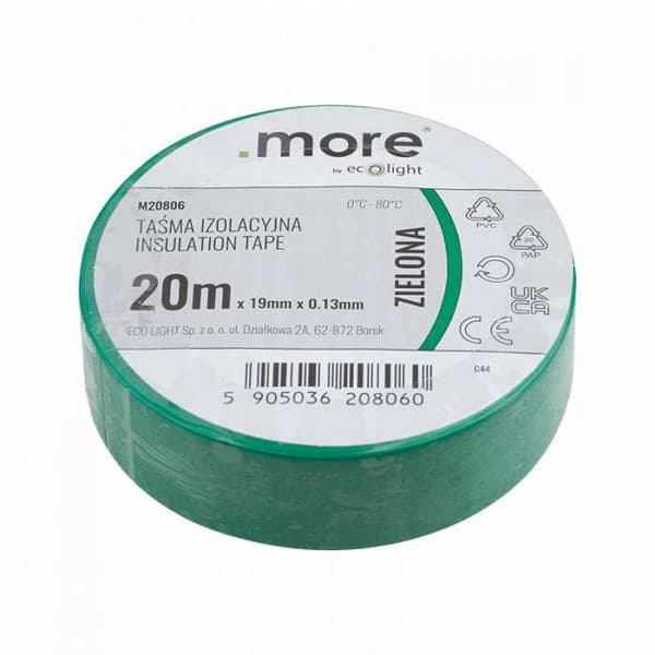 Elektrisk tape 19mm x 0,13mm x 20m GRØN
