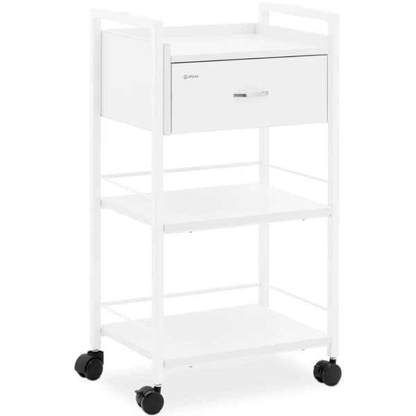 Frisör skönhetshjälpvagn 1 låda 3 hyllor 47 x 33 x 84 cm - vit