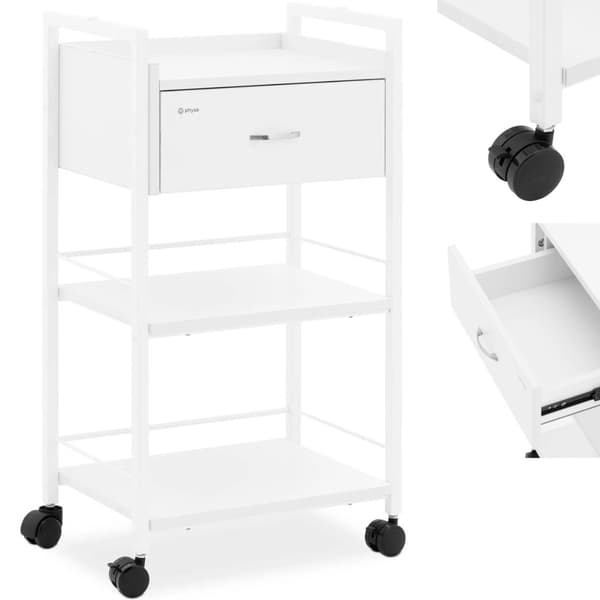 Frisör skönhetshjälpvagn 1 låda 3 hyllor 47 x 33 x 84 cm - vit