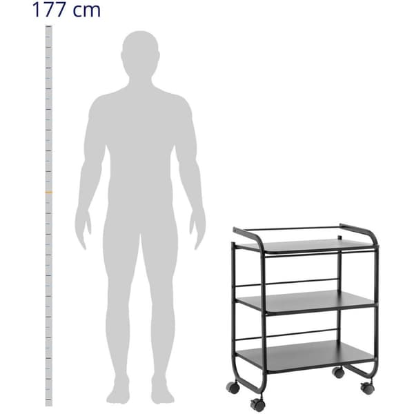 Kosmetisk trolleybord til stuen, 3 hylder, 60x43cm - sort