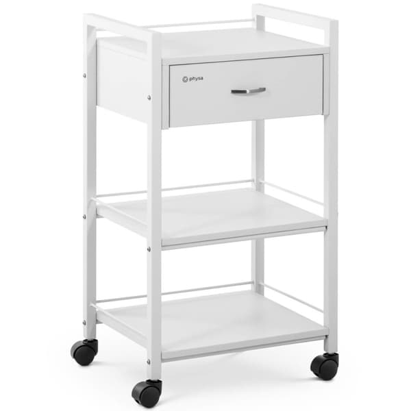 Frisörskönhetshjälpvagn 1 låda 3 hyllplan 47,5 x 40 x 85,5 cm vit