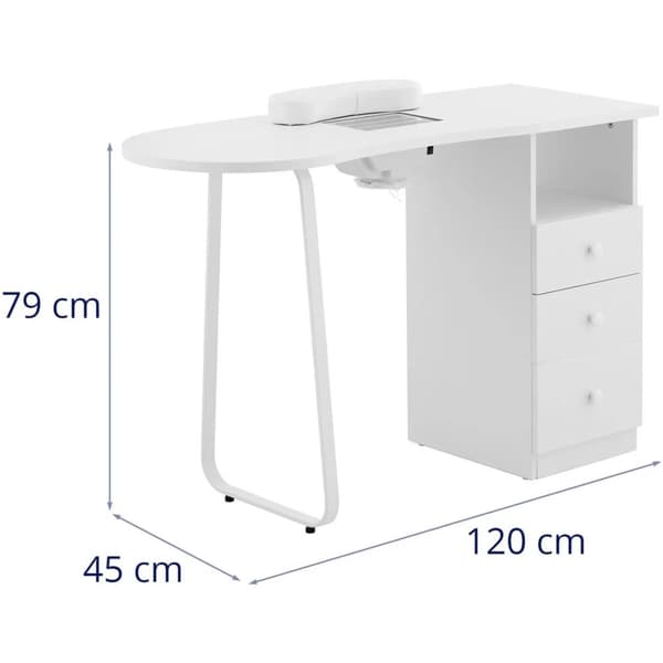 Kosmetisk manicure skrivebord med støvabsorber 120 x 45 cm - hvid
