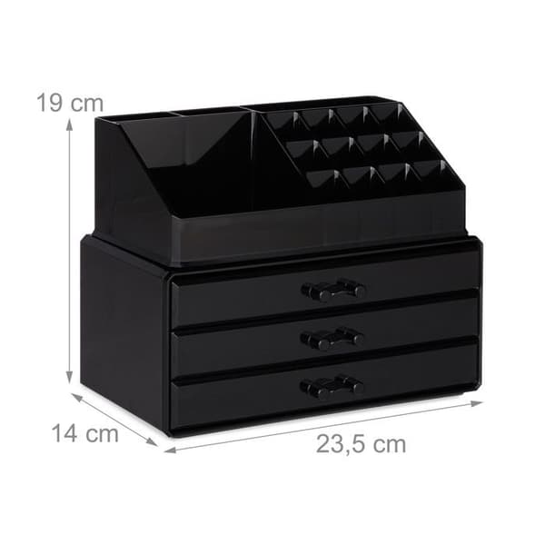 Relaxdays Makeup Organizer, Sminkförvaringslåda med lådor, stapelbart ställ, svart