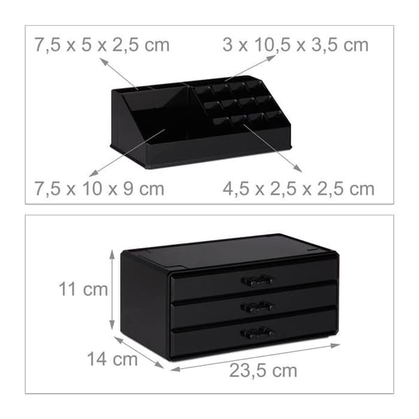 Relaxdays Makeup Organizer, Sminkförvaringslåda med lådor, stapelbart ställ, svart