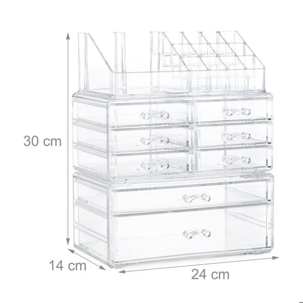 Relaxdays Makeup Storage Box Make up Kosmetiska Organizer Lådor Fack, Transparent