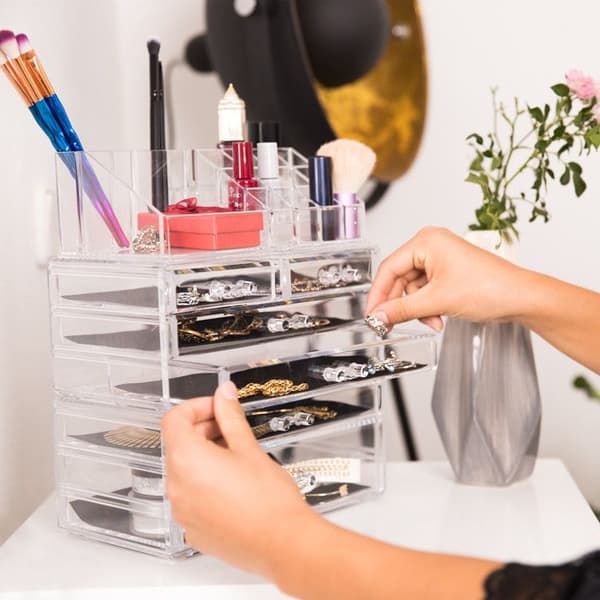 Relaxdays Makeup Storage Box Make up Kosmetiska Organizer Lådor Fack, Transparent