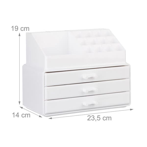 Relaxdays Makeup organizer, Make up förvaringslåda med lådor, Stapelbart ställ, Vit