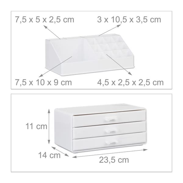 Relaxdays Makeup organizer, Make up förvaringslåda med lådor, Stapelbart ställ, Vit