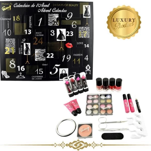 Adventskalender - Gloss - 24 delar - Svart och vit - För kvinnor - Från 16 år