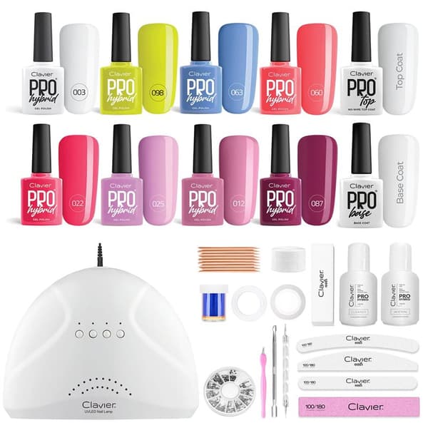 CLAVIER Nail Starter Kit - Premium Gellak sæt med 48W negletørrer, farver og tilbehør - Your Nails Studio Starter Premium Kit Set
