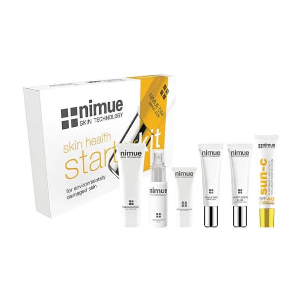 Nimue® Environmentally Damaged Skin startpakke: Cleansing Gel 30ml + Conditioner 30ml + Exfoliating Enzyme, Nimue® Day, Nimue® Night, Sun-C SPF 40