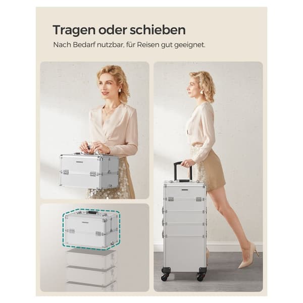 Kosmetiskt fodral - 4 -i -1 vagn med hjul - silver