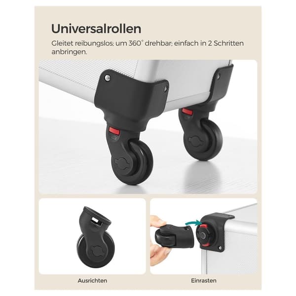 Kosmetiskt fodral - 4 -i -1 vagn med hjul - silver