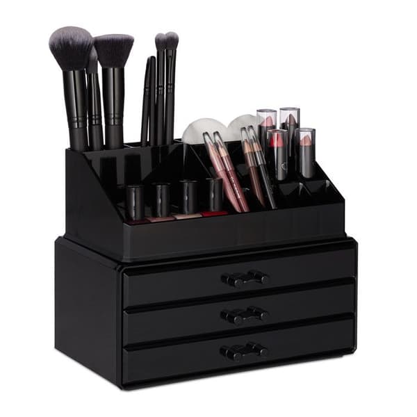 Relaxdays Makeup Organizer, Sminkförvaringslåda med lådor, stapelbart ställ, svart