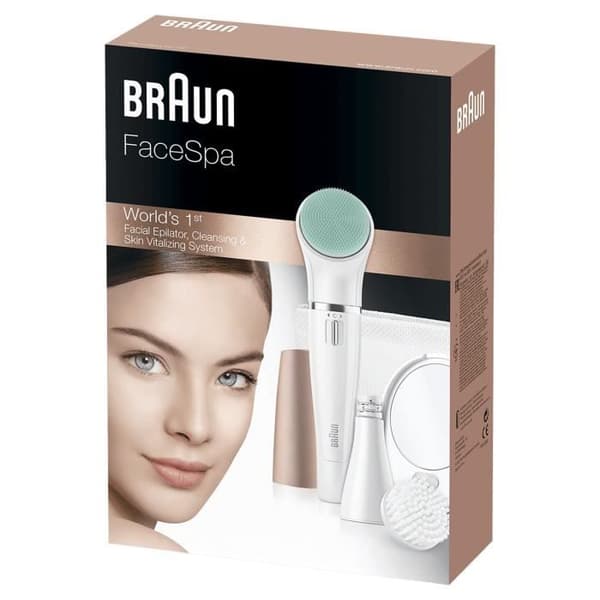 Braun FaceSpa 851V 3-i-1 elektrisk epilator för kvinnor Ansikte och hårborttagning vit/brons, rengöringsborste, hårborttagning, rengöring