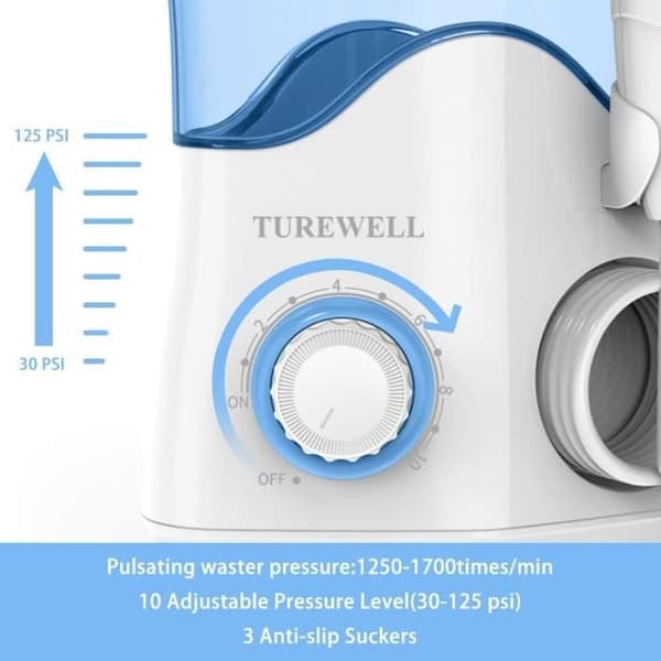 Vattentandborste - TUREWELL - 600ml - 8 munstycken - 10 tryckinställningar - Rotativ 360°