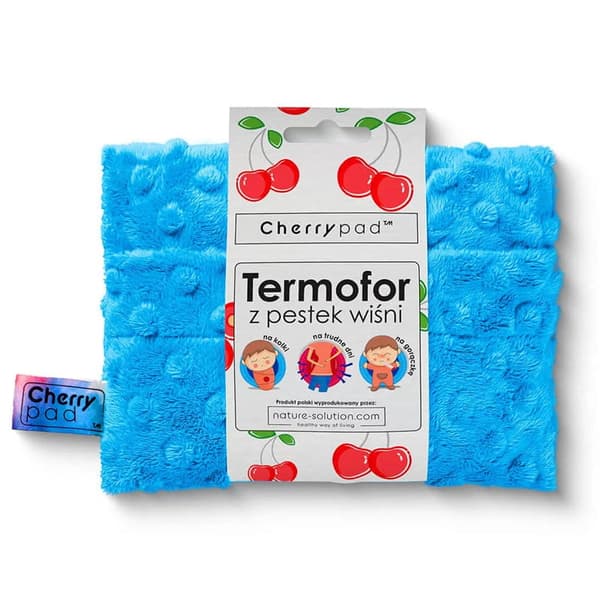 Cherrypad Minky Blue kuumavesipullo kirsikkakivillä, luontoliuos