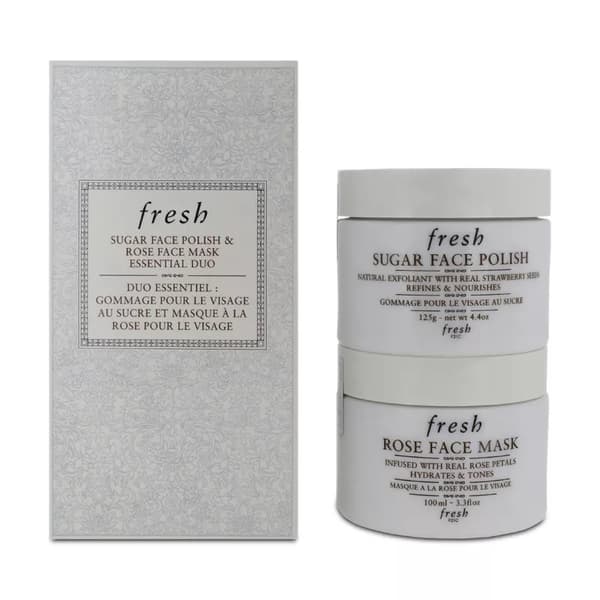 Fresh 100ml Rose Face Mask 125g Sugar Face Polish Set Refines Buffs & Hydrates