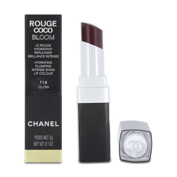 Chanel Rouge Coco Bloom Plumping Intense Burgundy Shine Lipstick 114 Glow Makeup