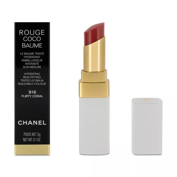 Chanel Rouge Coco Baume Tinted Lip Balm 916 Flirty Coral Red Moisture Lip Care