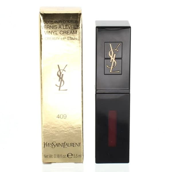 YSL Red Lip Stain 409 Burgundy Vinyl Cream Rouge Pur Couture Creamy Lip Stain