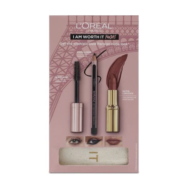 L’Oreal Black Mascara Eyeliner Nude Lipstick 235 Make Up Set I Am Worth It Nudes