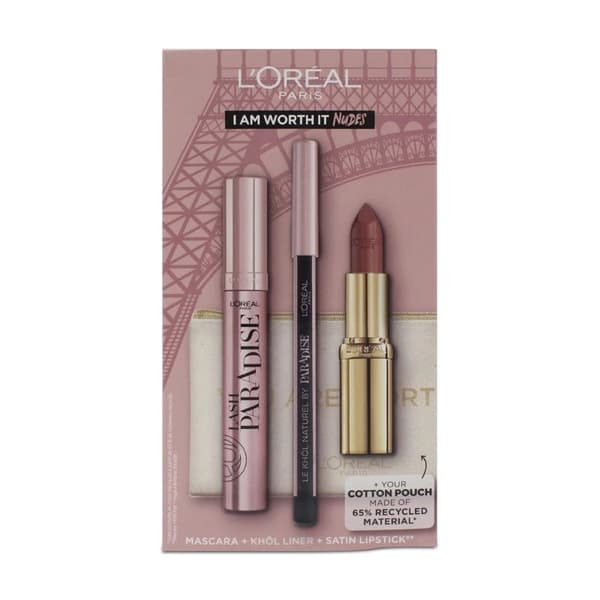L’Oreal Black Mascara Eyeliner Nude Lipstick 235 Make Up Set I Am Worth It Nudes