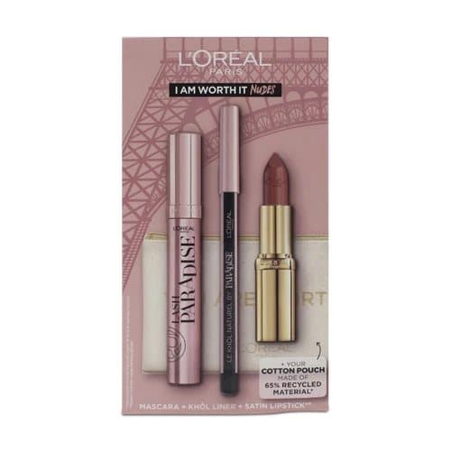 L’Oreal Black Mascara Eyeliner Nude Lipstick 235 Make Up Set I Am Worth It Nudes
