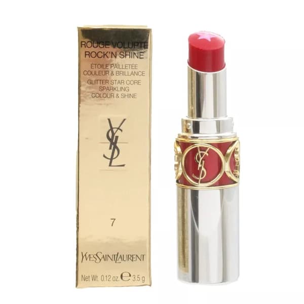 YSL Red Lipstick Rouge Volupte Shine Glitter Star Core Shine 7 Red Show Makeup