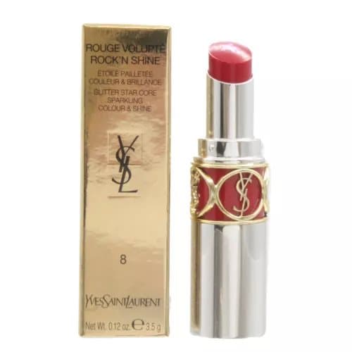 YSL Red Lipstick Rouge Volupte Shine Glitter Star Core Shine 8 Rock’N Red Lip