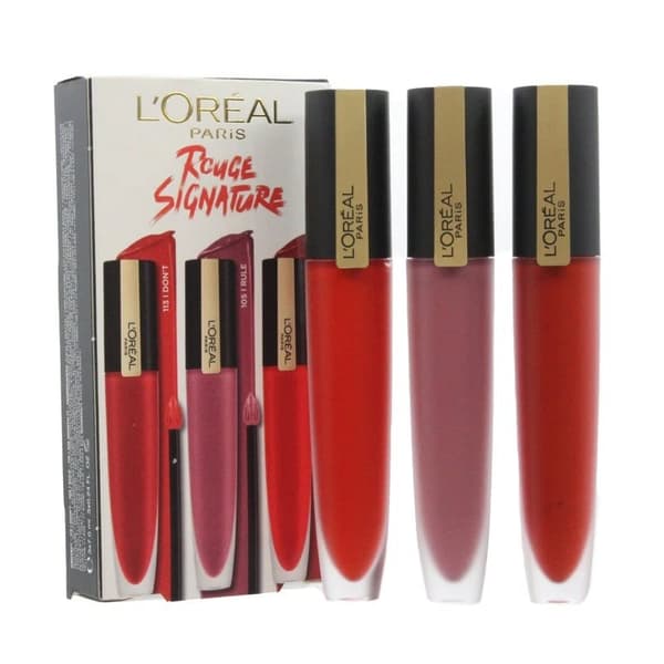 L’Oreal Red & Pink Lipstick x 3 Rouge Signature Matte Colour Liquid Lipstick Set