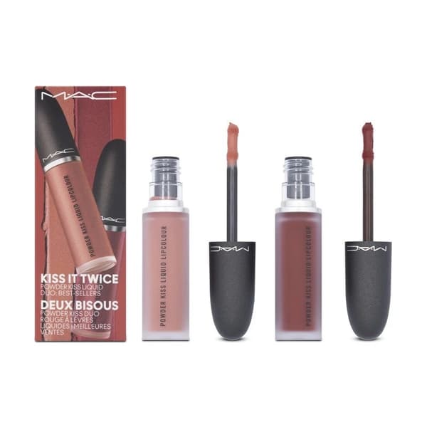MAC Liquid Lipstick Red & Nude Kiss It Twice Powder Kiss Duo Set - 2 x 5ML