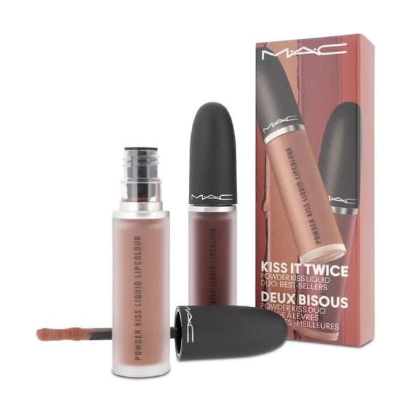 MAC Liquid Lipstick Red & Nude Kiss It Twice Powder Kiss Duo Set - 2 x 5ML
