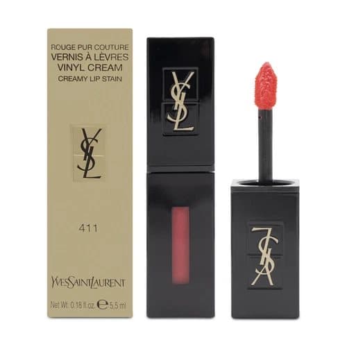 YSL Red Liquid Lipstick Rouge Pur Couture Vinyl Lip Stain 411 Rhythm Red