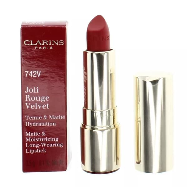 Clarins Red Lipstick Joli Rouge Velvet Matte Lip Colour 742V 3.5g Brand