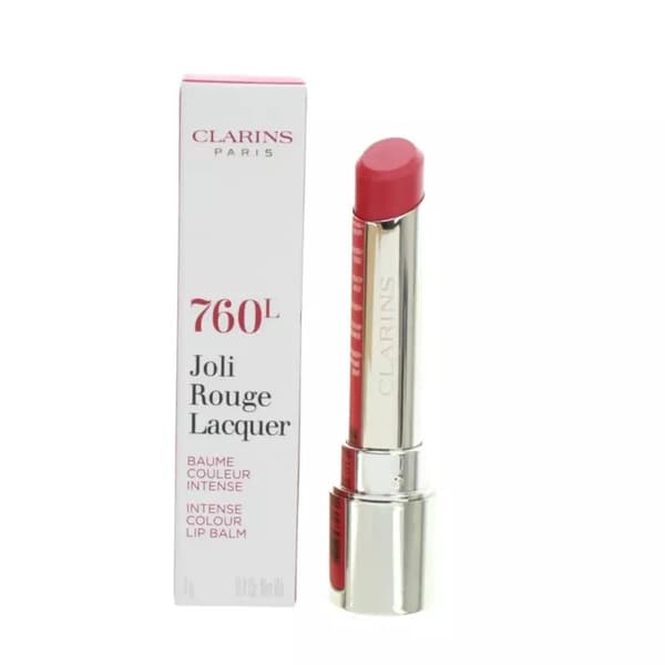 Clarins Pink Lipstick Joli Rouge Lacquer 760L Pink Cranberry Tinted Lip Balm