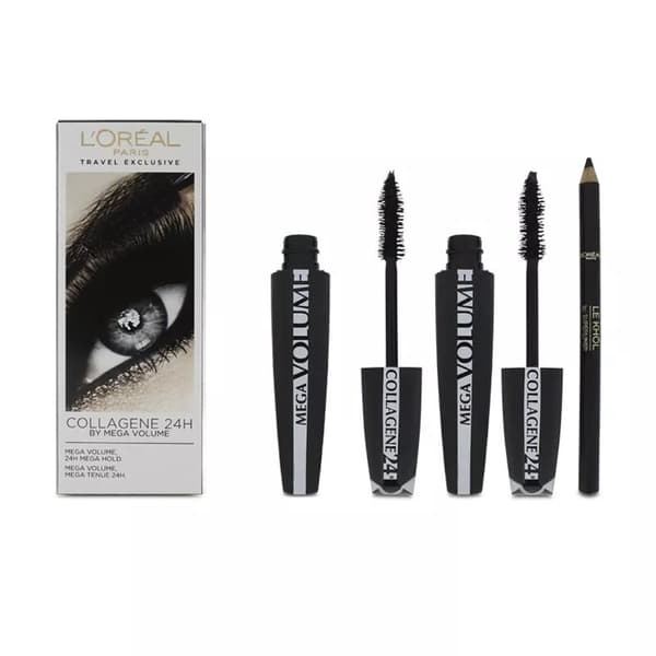 L’Oreal Mega Volume Collagene 24h Black Mascara Twin Pack + Free Eyeliner