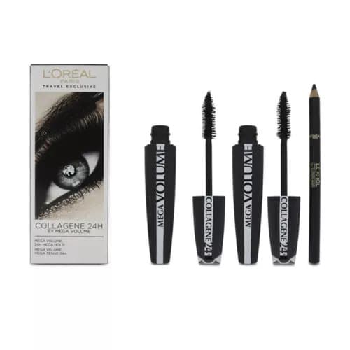 L’Oreal Mega Volume Collagene 24h Black Mascara Twin Pack + Free Eyeliner